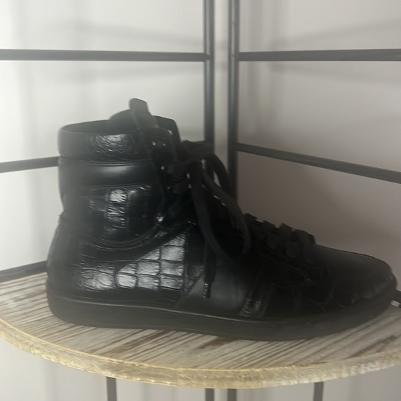 Mens Yves Saint Laurent black crocodile patent leather high top sneaker size 42 - Picture 3 of 6